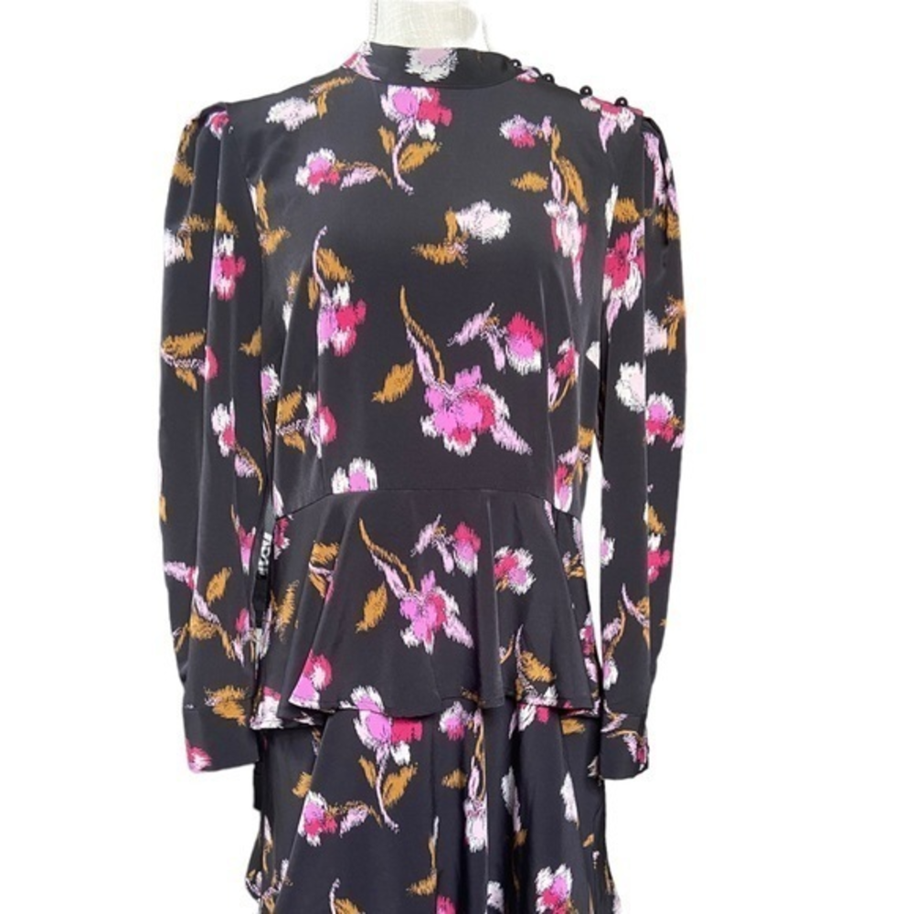 Who What Wear size large black floral‎ layered dress , buttons on neck shoulder